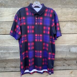 Greyson Golf Shirt Polo Mens M Performance All Over Print Tartan Plaid Preppy